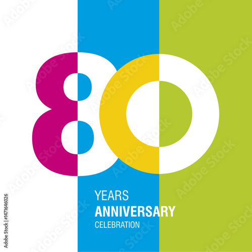 Anniversary logo design. Modern negative space set of numbers. 80 years colorful multicolored white vector illustration
