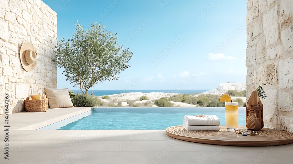 Obraz premium Oceanfront poolside oasis