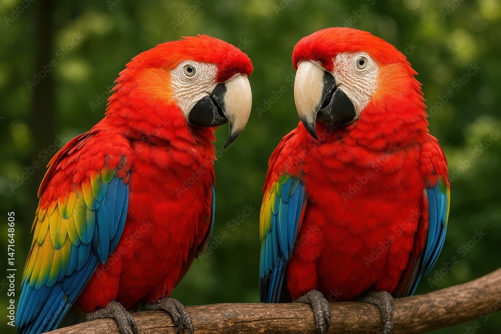 Obraz premium Vibrant parrots perched together.