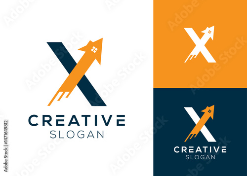 Letter X with house and arrow logo design for target
