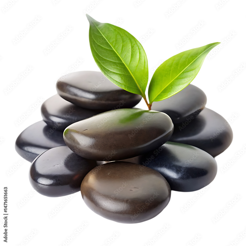Fototapeta premium Serene Spa Stones and Green Leaves: Relaxation Image
