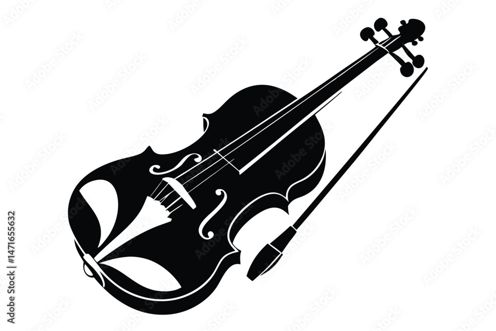 Obraz premium Elegant silhouette shows a black violin and bow against a white background
