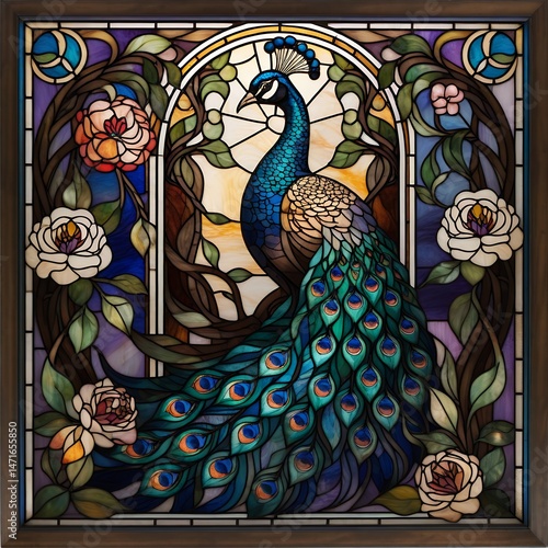 peacock-stain_glass-art-peacock-floral-design-colorful-bird-illustration-decorative-artwork