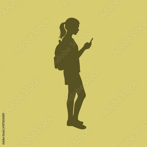 vector silhouette of a girl playing with her smartphone