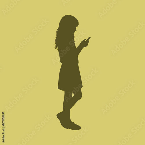 vector silhouette of a girl playing with her smartphone