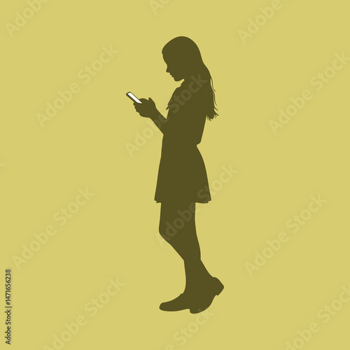 vector silhouette of a girl playing with her smartphone