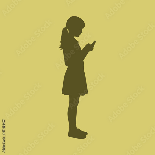 vector silhouette of a girl playing with her smartphone