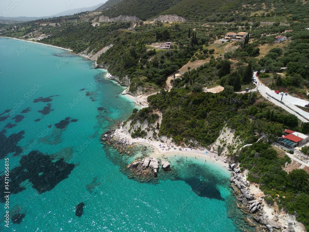 Fototapeta premium Plaża siarkowa Xigia - Zakynthos -Grecja - zdjęcia zrobione dronem