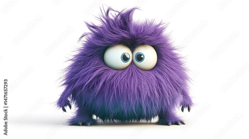 Fototapeta premium Cute Fluffy 3D Monster in Cartoonish Style with Copy Space