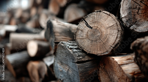 Rustic Stacked Firewood Showcasing Natural Rings and Warmth