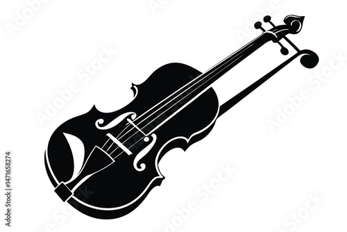 A striking black isolated showcases the elegant design of a classic violin