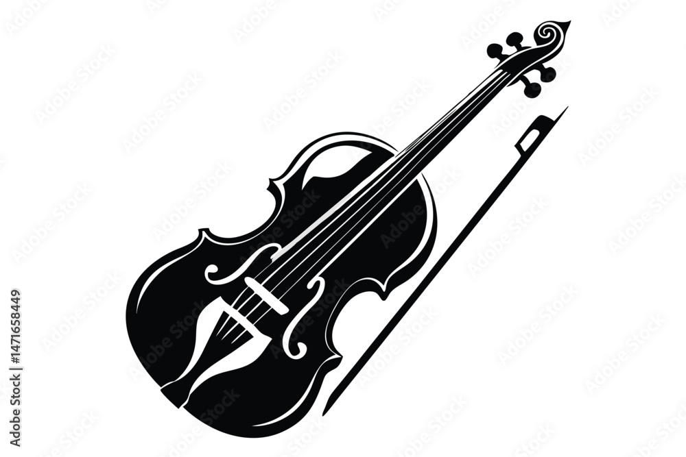 Obraz premium Monochrome fiddle with bow is showcased against a stark backdrop in this classic image