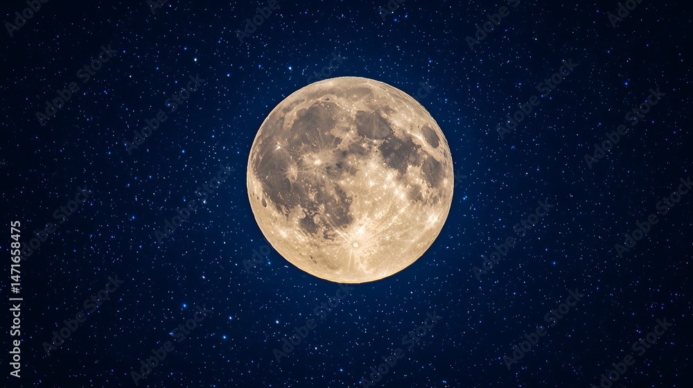 Serene night sky with a full moon above the vast expanse Serene night sky with a full moon above the vast expanse