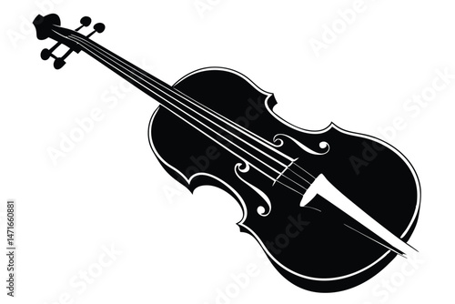 Elegant black silhouette of violin on white displays curved body and f holes