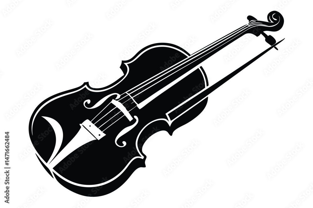 Obraz premium A classical black violin with a bow is displayed as a simplistic illustration