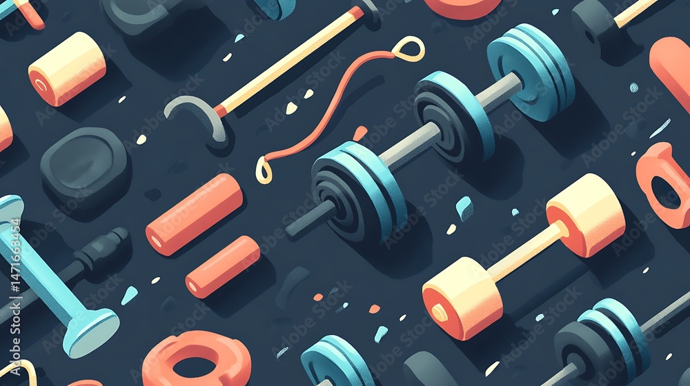 Fitness Equipment Seamless Pattern. Fitness Equipment Seamless Pattern.
