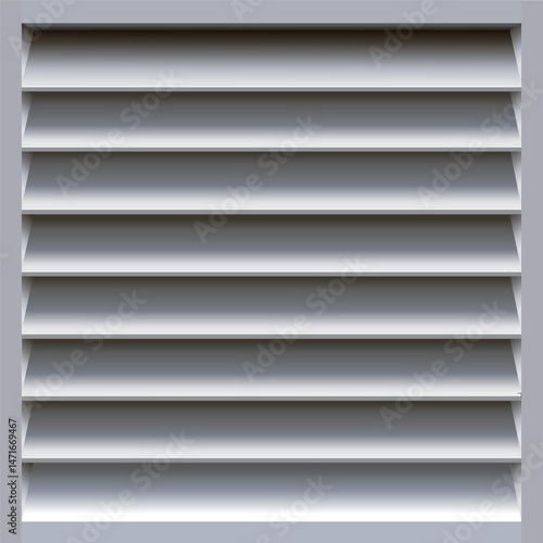 Realistic horizontal metal louver vent with gradient shading, ideal for industrial, architectural, or ventilation design use.