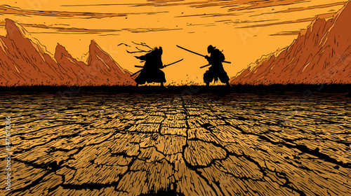 決闘する二人の侍 、戦いの決着の瞬間