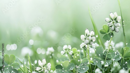 Fresh Clover and Wildflowers with Morning Dew clover fresh shamrock green leaves flower white flower