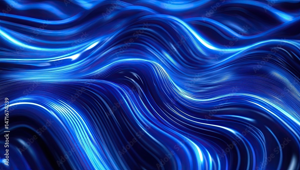 Obraz premium Abstract blue wave pattern, glowing lines, dynamic curves, liquid-like texture