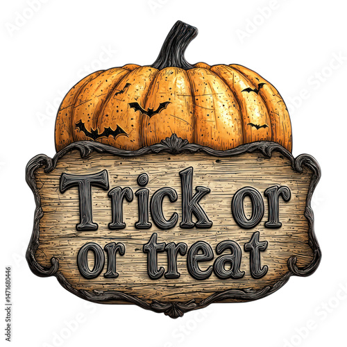 Halloween Pumpkin Sign with Trick or Treat Decor.