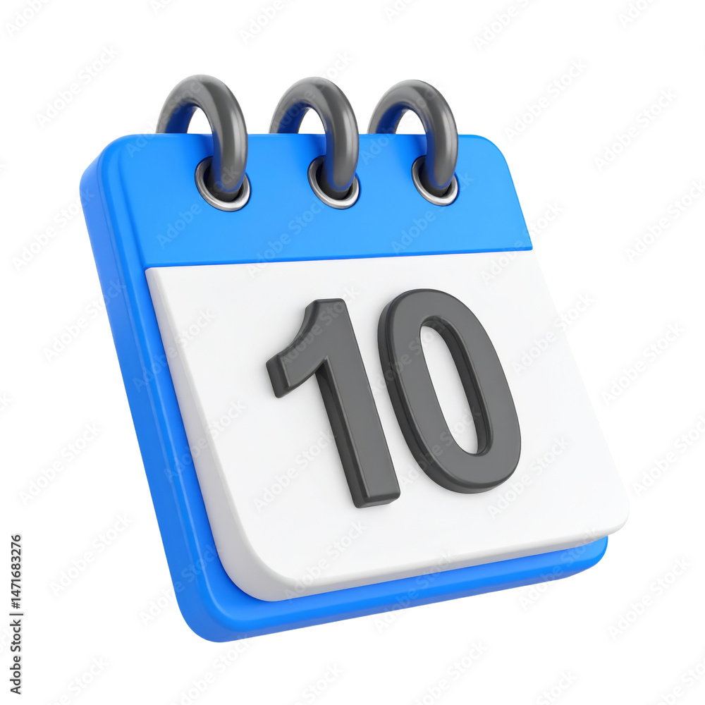 Blue Calendar Icon Number 10 Isolated Transparent Background Schedule Appointment Reminder