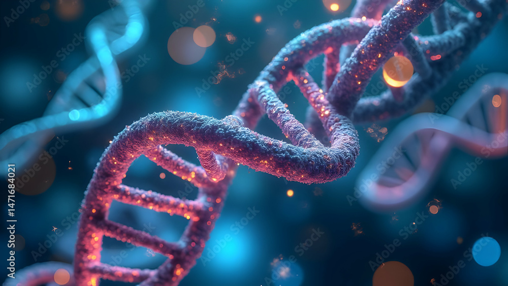 Intertwining DNA Helixes Glowing with Vibrant Colors Against Backdrop of Medical Research Equipment with Intertwining DNA Helixes Glowing with Vibrant Colors Against Backdrop of Medical Research Equipment with