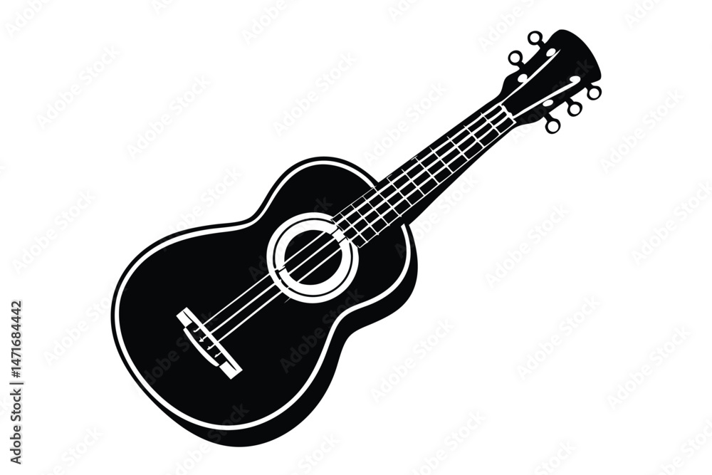 Fototapeta premium Solid black ukulele with white strings showcases simplicity and musicality elegantly