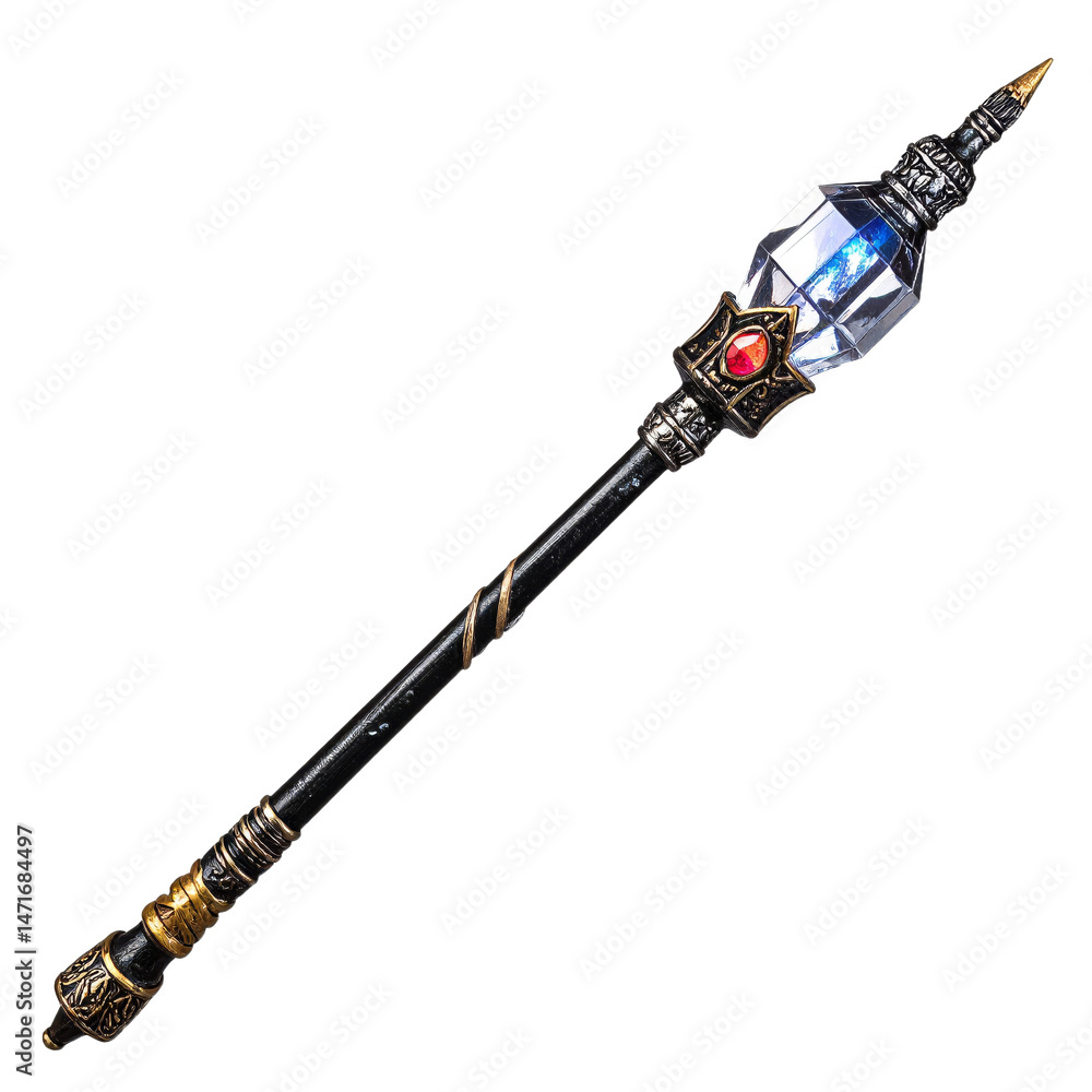 Crystal Magic Scepter Staff Isolated Object Cutout PNG Transparent Background Fantasy Concept