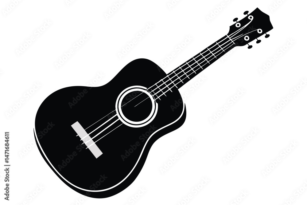 Fototapeta premium An isolated black guitar showcases its musical elegance with its detailed white accents