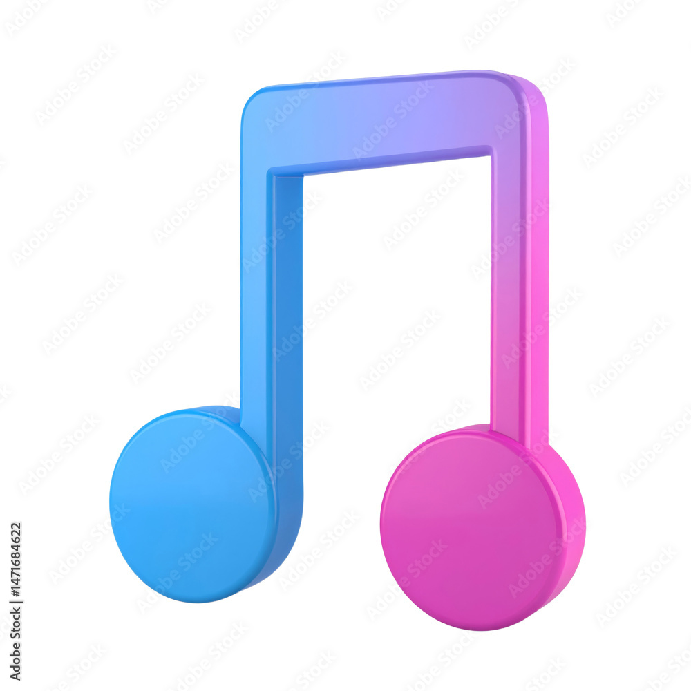 3D Music Note Isolated Transparent PNG for Sound Melody and Song in Blue and Pink