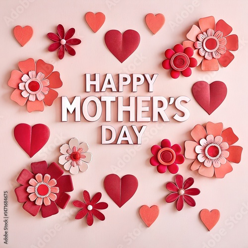 Creative 3D Word Art for Mothers Day Surrounded by Hearts and Floral Elements