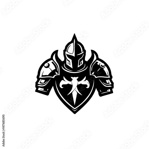 Bold knight mascot logo design showcasing medieval armor and shield emblem