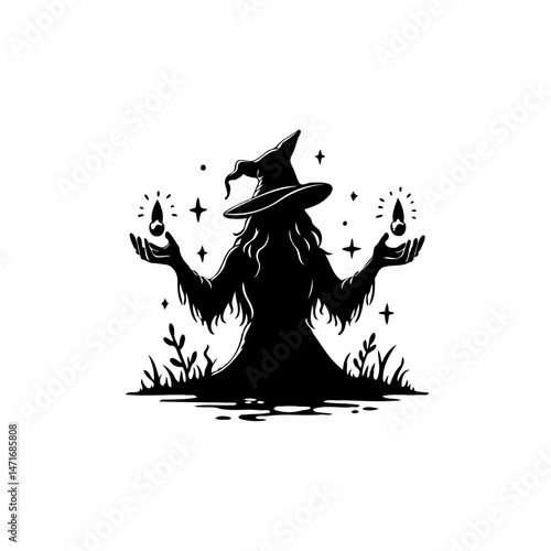 Enigmatic silhouette of a mystic conjurer in mystical ambience vector image