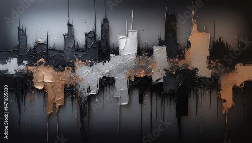 An evocative artwork showcasing a cityscape shrouded in mist, with splashes of copper creating a sense of depth and intrigue. Ideal for modern interiors, it adds a sophisticated touch