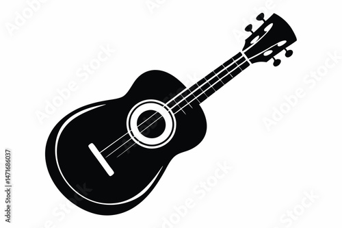 Simple stylized black ukulele displays a clear design and evokes musical themes and concepts