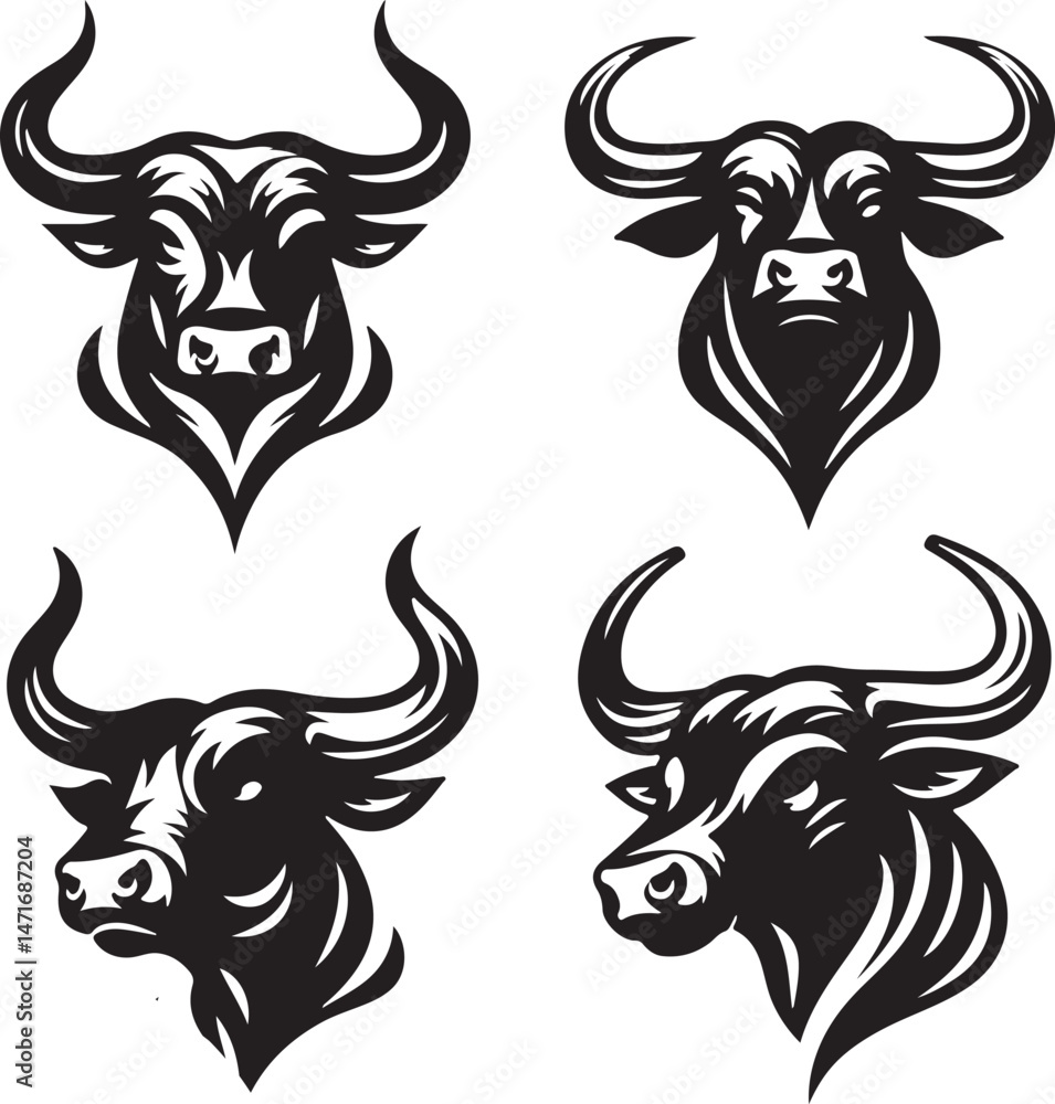 Silhouette bull heads vector Silhouette bull heads vector