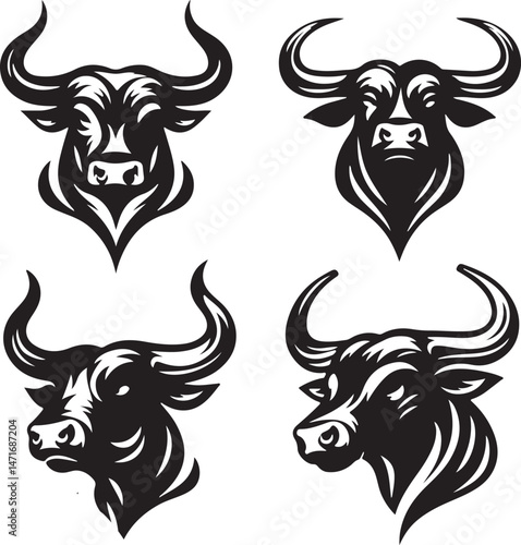 Silhouette bull heads vector