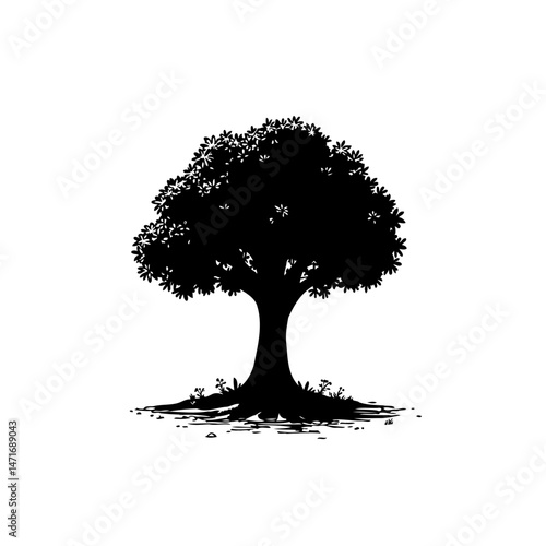Monochrome arboreal silhouette against blank canvas, nature artistry showcase