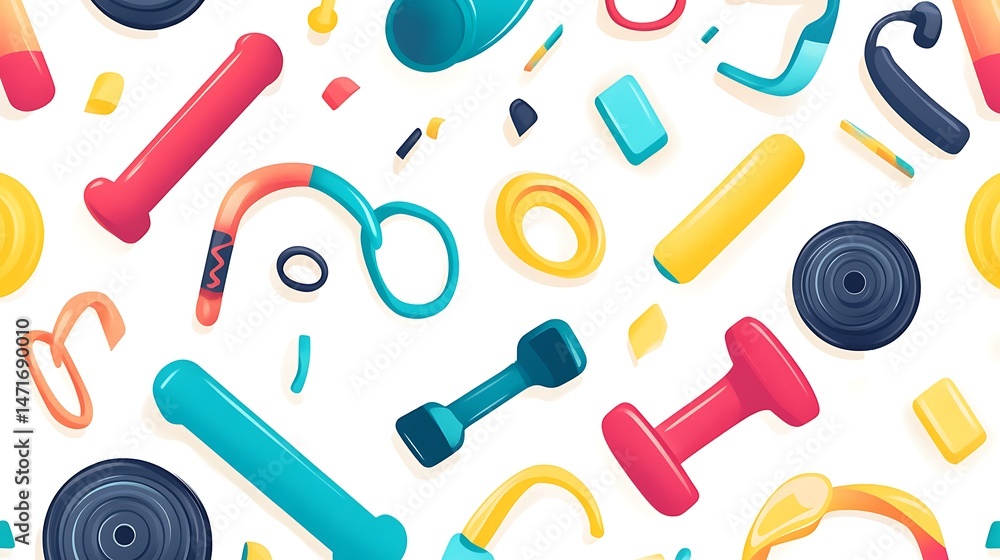 Colorful Fitness Equipment Seamless Pattern.