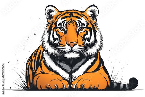 Majestic tiger illustration depicting a powerful big cat in orange and black colors