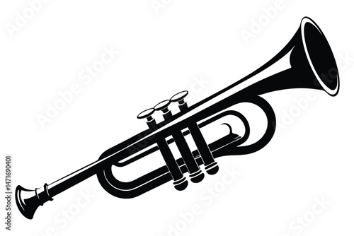 Isolated monochrome trumpet musical instrument showcased against white background gives a vintage feel