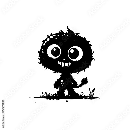 Whimsical Silhouette: An Engaging Monochrome Creature in a Sparse Environment