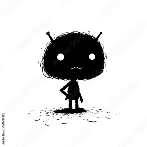 Monochrome abstract figure with antenna, standing out from a scattering of shadows
