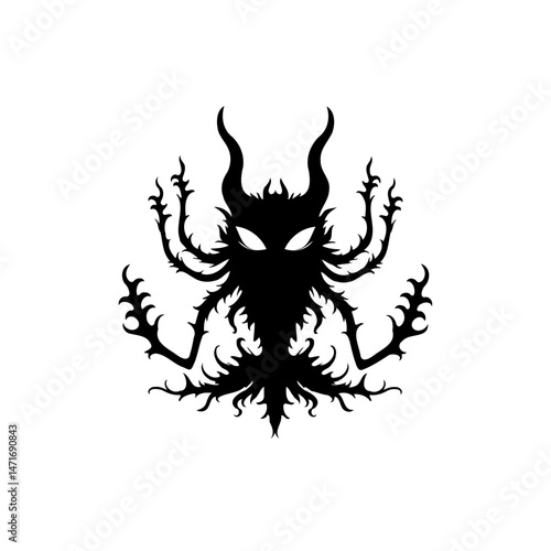 Abstract horned figure with menacing silhouette, embodying mystical darkness