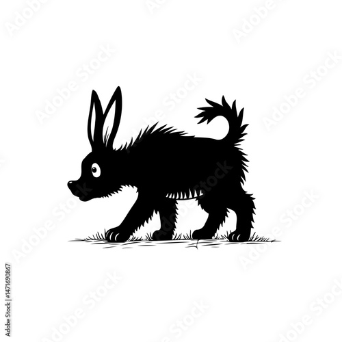 Whimsical creature silhouette: a playful mix of familiar animal traits in monochrome