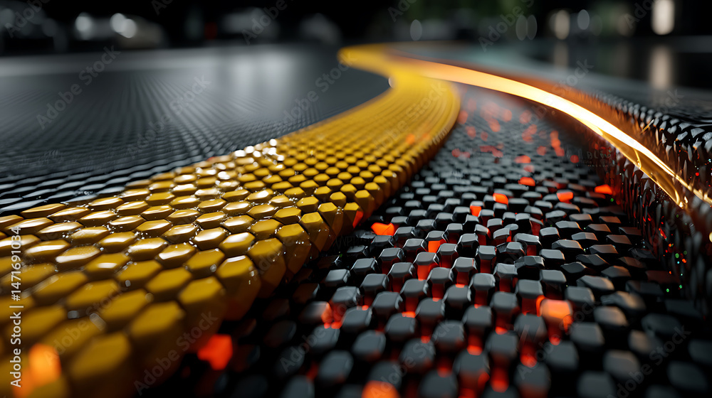 Fototapeta premium Abstract honeycomb structure with dynamic lighting and detailed texture for backgrounds and graphics