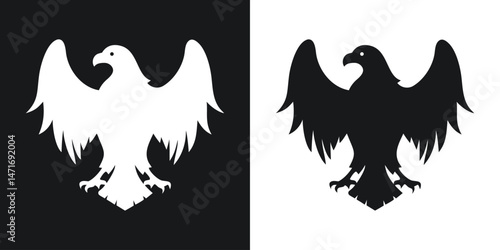 Elegant and bold eagle silhouette icon in two contrast color variations available for design projects