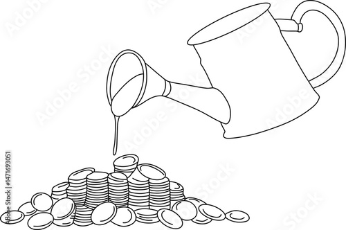 Watering can pouring coins