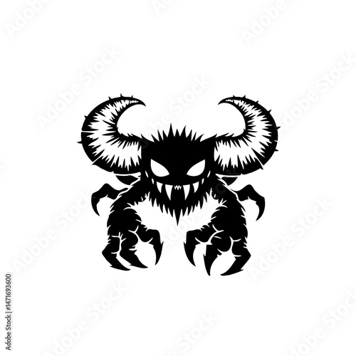 Menacing horned creature with sharp claws evokes feelings of horror and dread